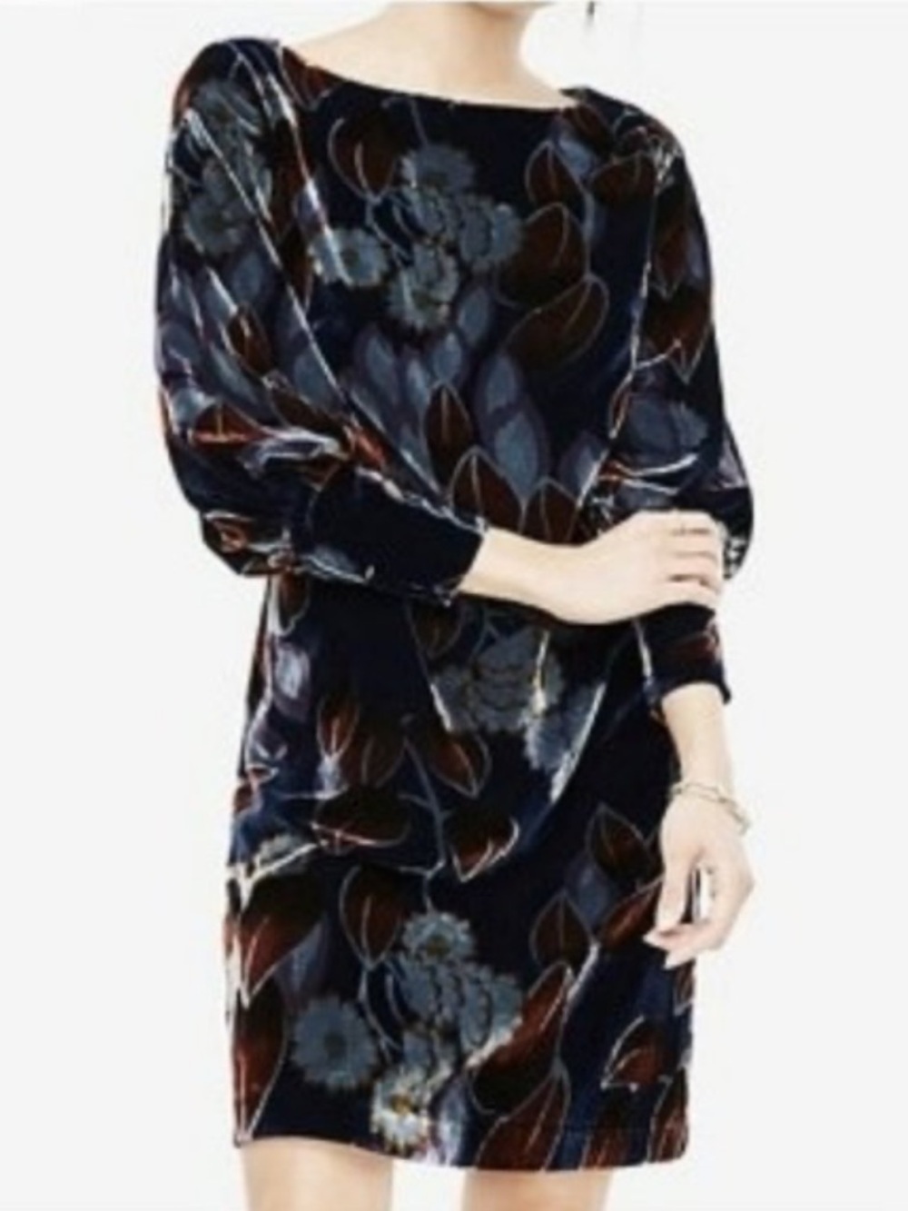 Ann Taylor Dark Floral Velvet Puff Sleeve Dress Size 6 Petite Career Evening